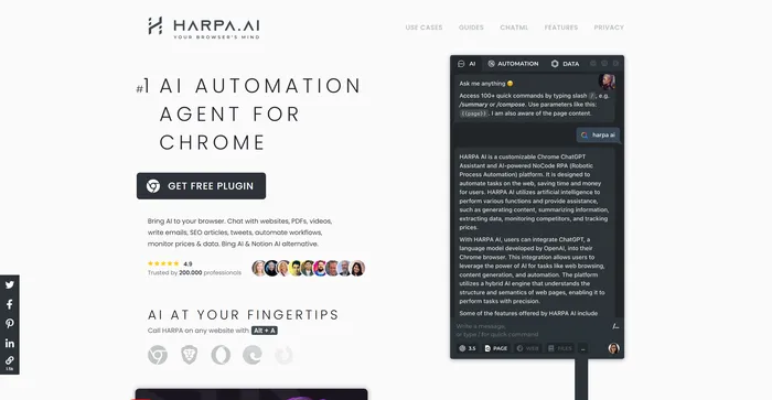 Zrzut ekranu narzędzia HARPA AI AI