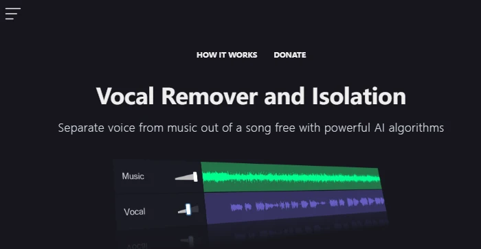 Capture d'écran de l'outil IA VocalRemover.org