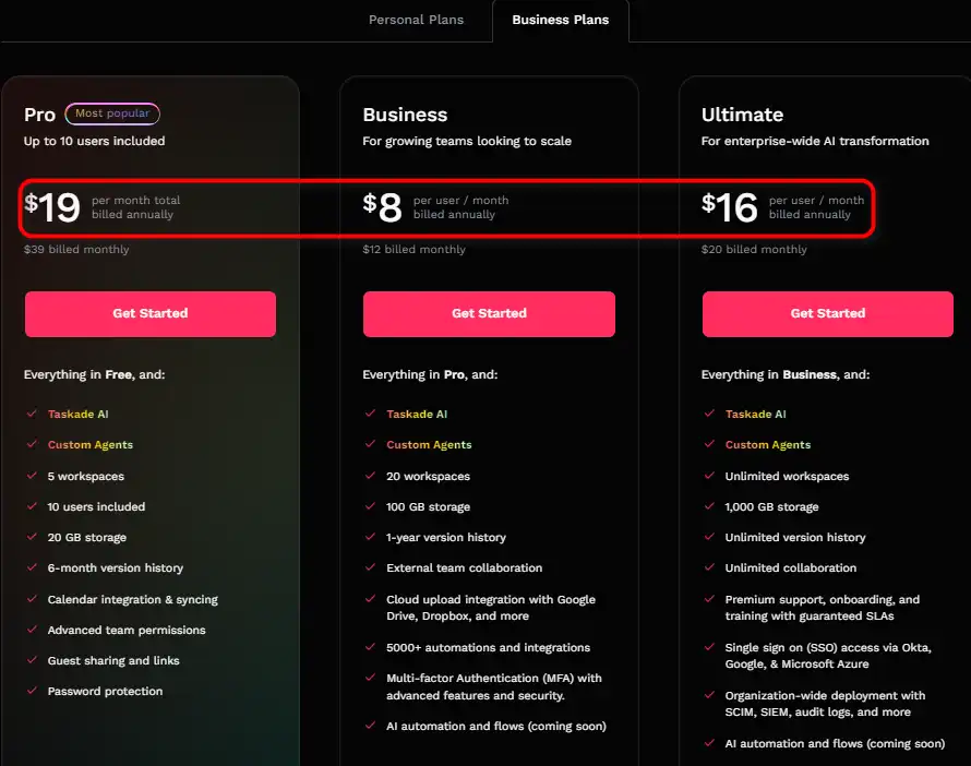 yearly pricing plan for Taskade 4