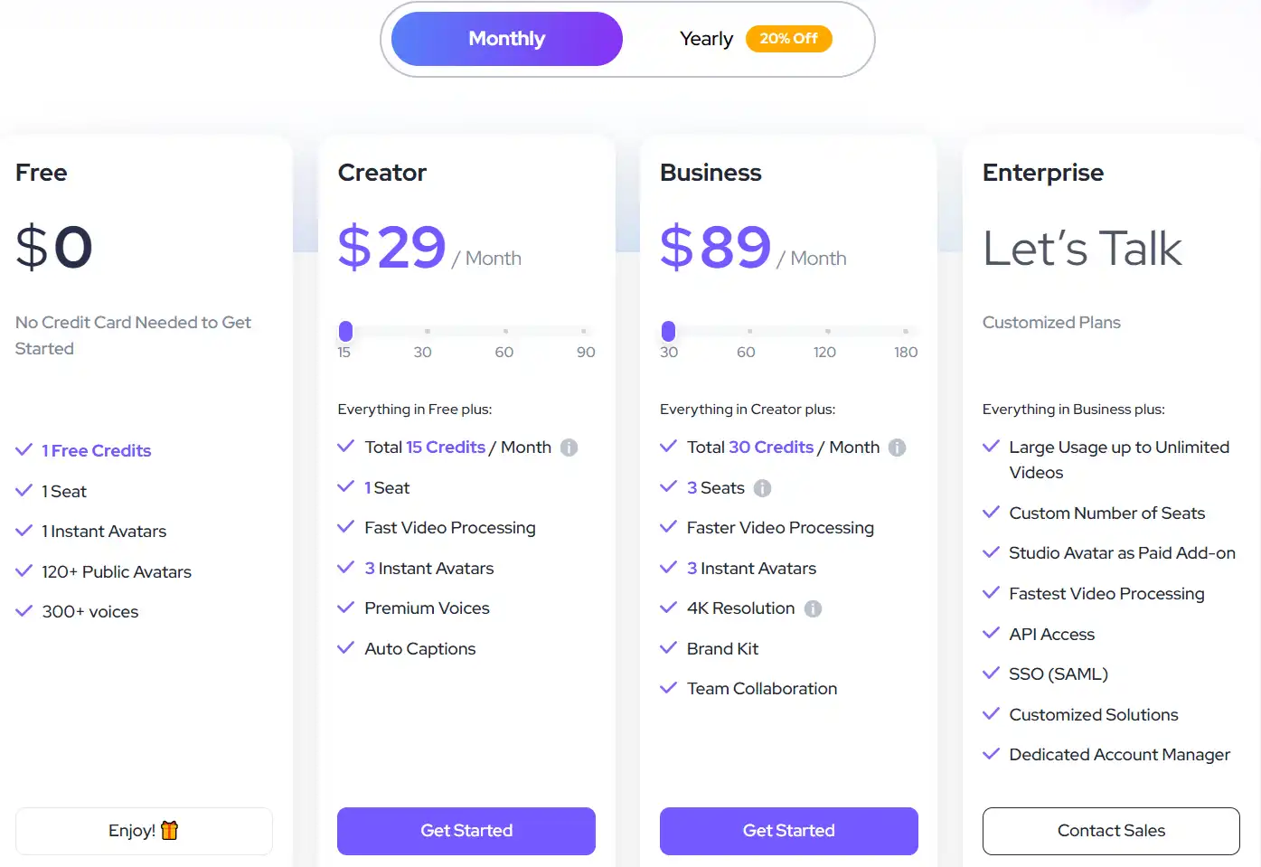 monthly pricing plan for HeyGen 1