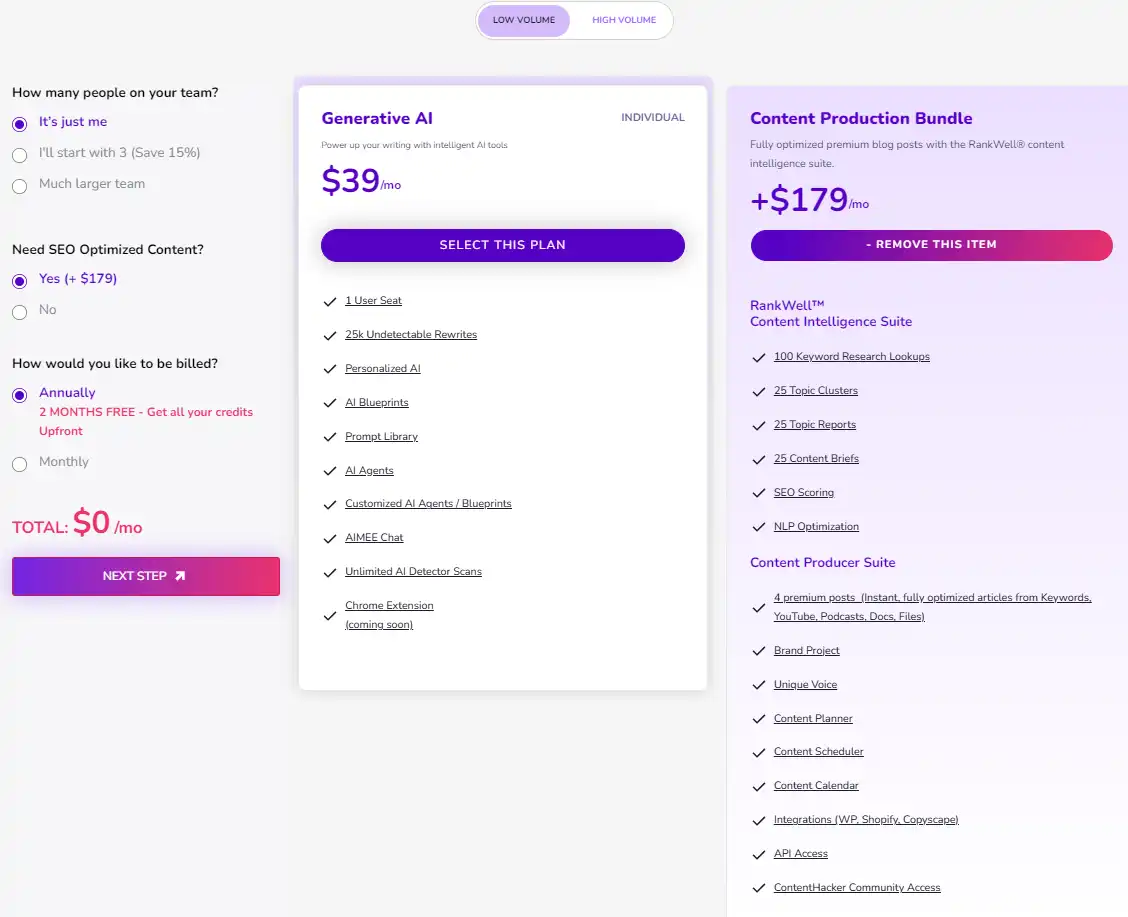 plan de precios anual para Contentatscale 3